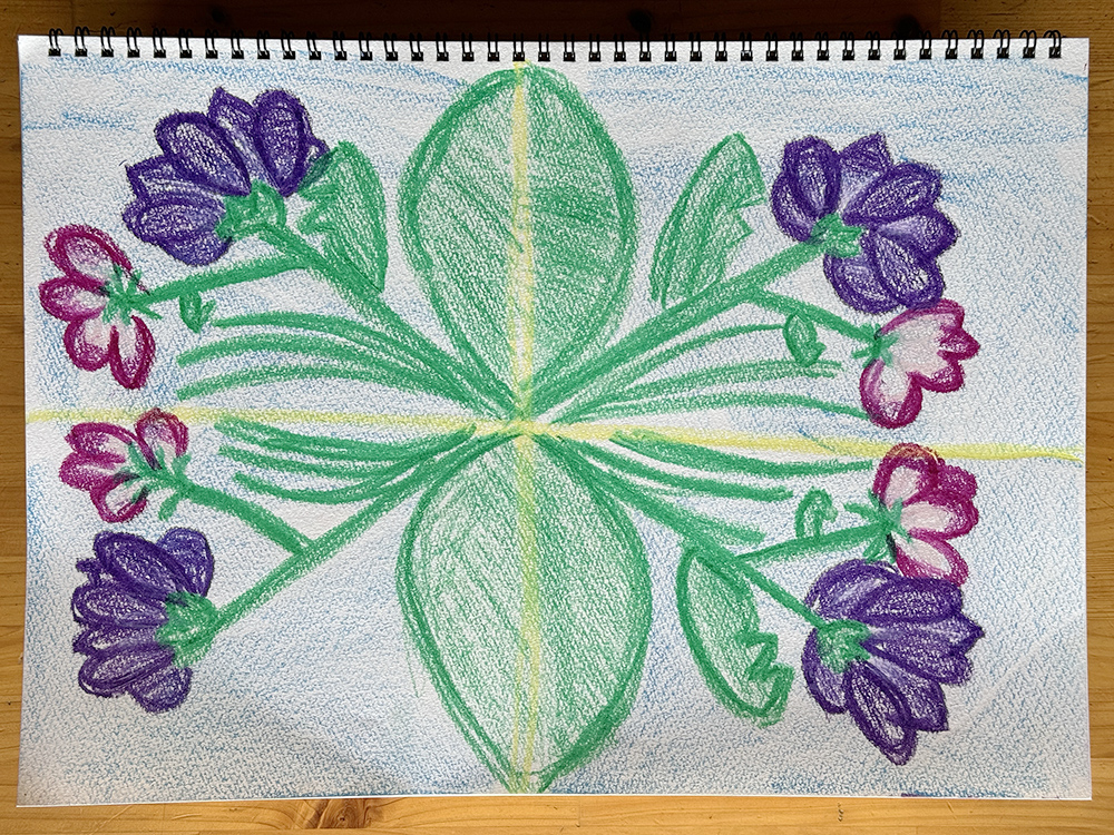2年生　フォルメン線描　お花と葉３