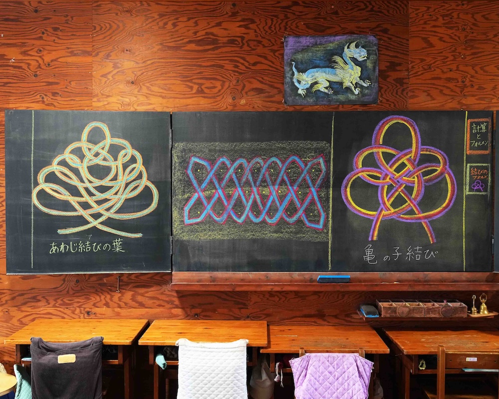 4年　フォルメン線描　黒板画　水引き