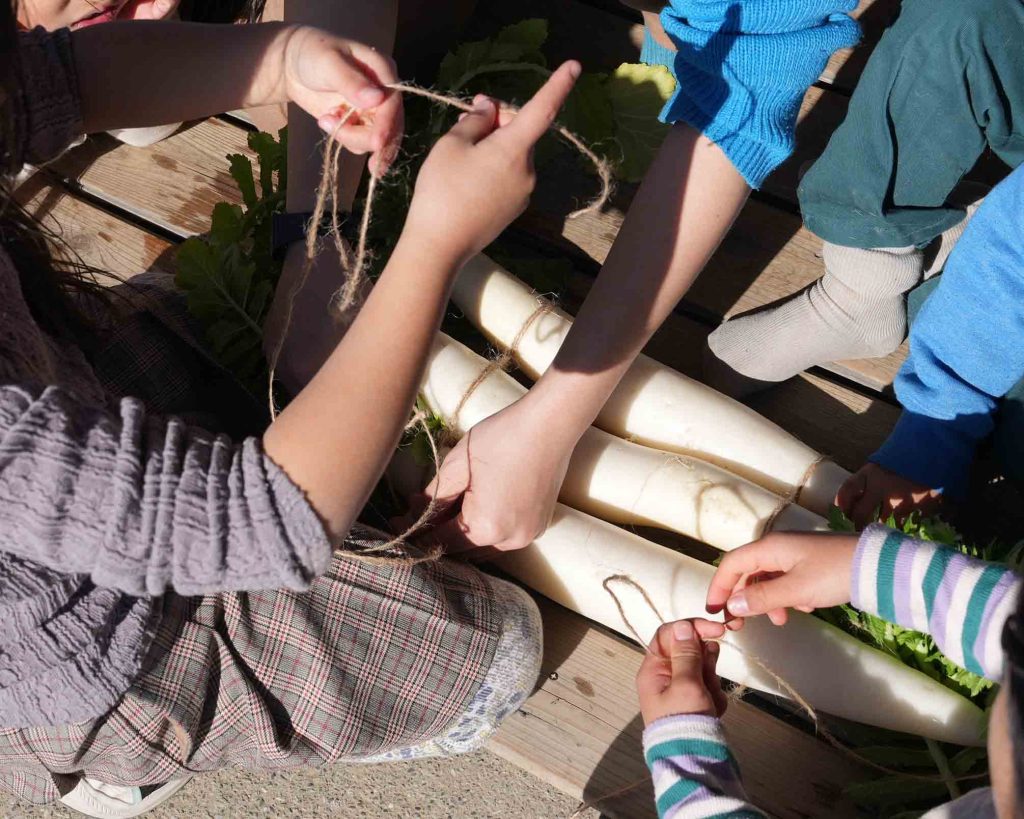 １年　大根　お漬物作り 大根干し　すだれ